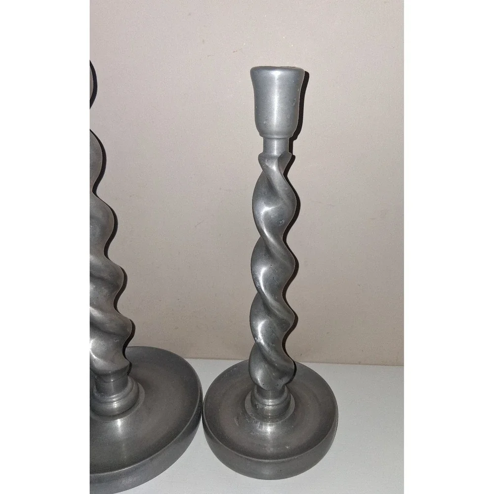 Arthur Court 1987 Twisted Spiral Candlesticks Set of 2 Pewter Tone Mid Century